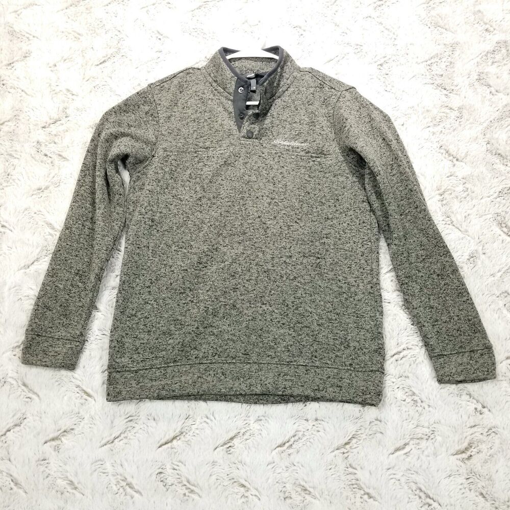 Eddie Bauer Men M 3 Button Henley Fleece Pullover Gray Sweater Long sleeve